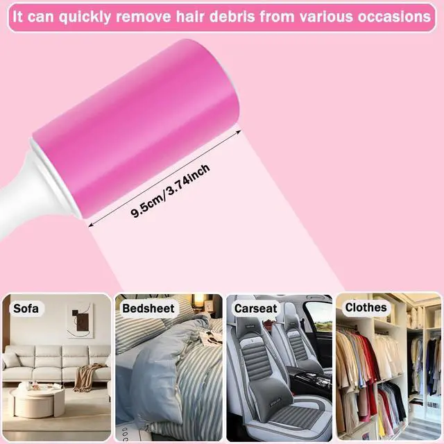 Alt view image 6 of 7 - Washable Gel Lint Roller 3 Pack, Large & Mini Pet Hair Remover, Pink