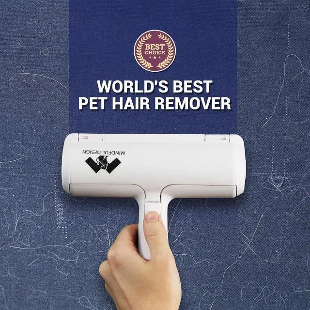 Alt view image 2 of 6 - Mindful Design Roller Pet Hair Remover and Reusable Lint Roller - Cat and Dog Hair Remover for Furniture, Couch, Carpet, Clothing and Bedding - Portable, Multi-Surface Fur Removal Tool