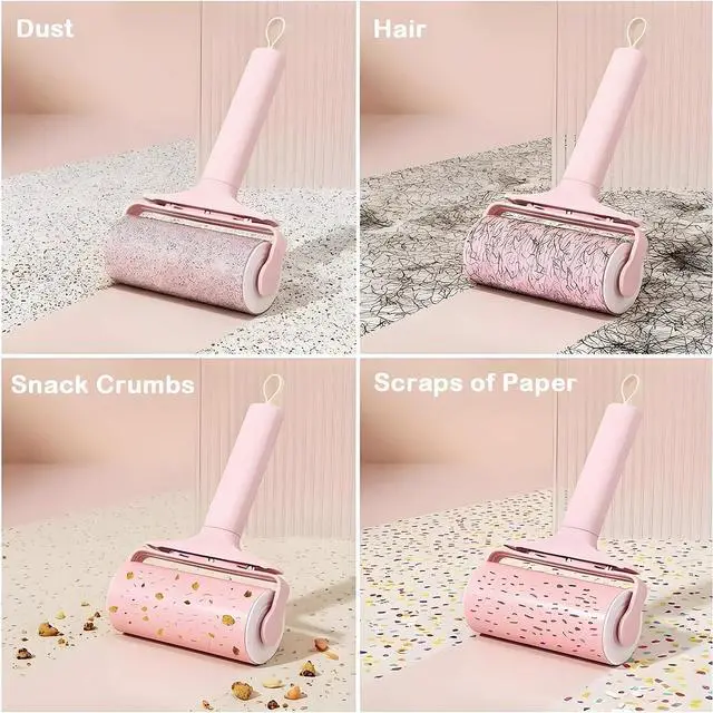 Alt view image 4 of 7 - Reusable Lint Roller 2 Pack, Washable Sticky Lint Roller with Cover for Pet Hair, Portable Travel Lint Remover for Clothes, Purse, Furniture, Car, Large Mini Lint Brush for Home and Travel (Pink)