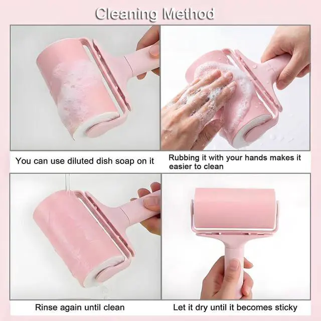 Alt view image 7 of 7 - Reusable Lint Roller 2 Pack, Washable Sticky Lint Roller with Cover for Pet Hair, Portable Travel Lint Remover for Clothes, Purse, Furniture, Car, Large Mini Lint Brush for Home and Travel (Pink)