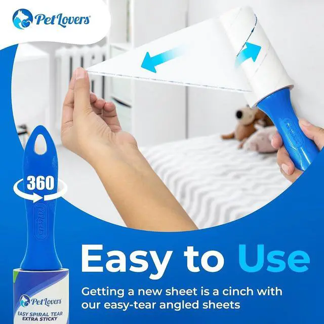 Alt view image 3 of 7 - PetLovers Extra Sticky Lint Roller Mega Value Set 450 Sheets for Pet Hair Removal and Clothes, Dog and Cat Lint Remover 5 Pack