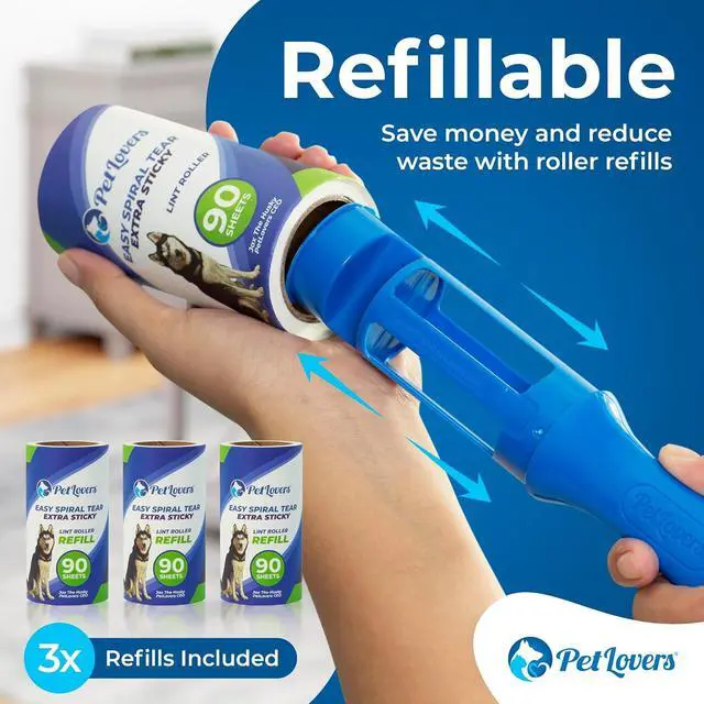 Alt view image 6 of 7 - PetLovers Extra Sticky Lint Roller Mega Value Set 450 Sheets for Pet Hair Removal and Clothes, Dog and Cat Lint Remover 5 Pack
