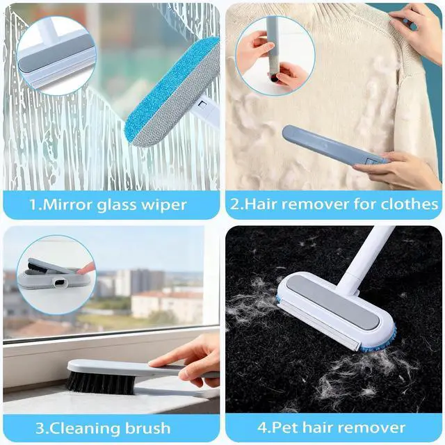 Alt view image 2 of 6 - Morofme Multifunctional Pet Hair Remover Tool 4 in 1 Dog and Cat Fur Removal Brush Pet Hair Remover Adjustable Lint Brush Handle Fur Remover Water Scraper for Window Furniture Carpets Sofa Car Clothes