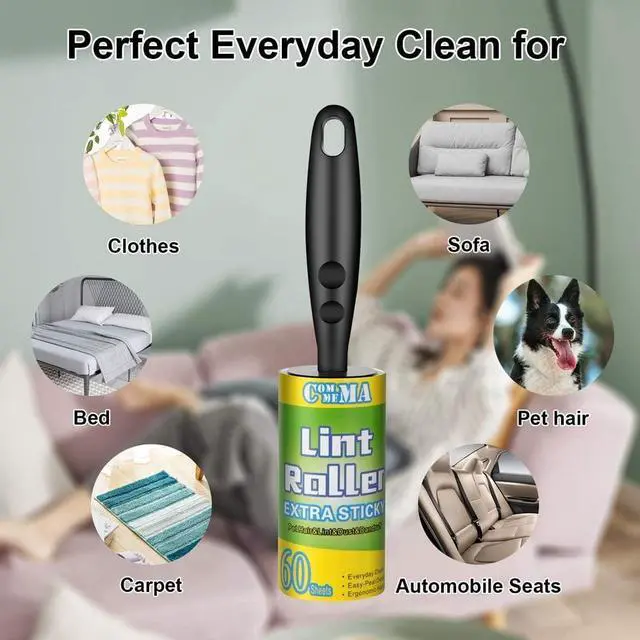 Alt view image 2 of 7 - COMMEMA Lint Rollers for Pet Hair Extra Sticky, Pet Hair Remover Set Brush for Dog & Cat Hair Removal, Clothes, Furniture, 2 Handles with 4 Refills, 240 Total Sheets