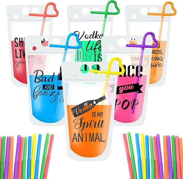 Main image of 48pc Drink Pouches with Straws, Stand-Up Plastic Drink Pouches for Adults