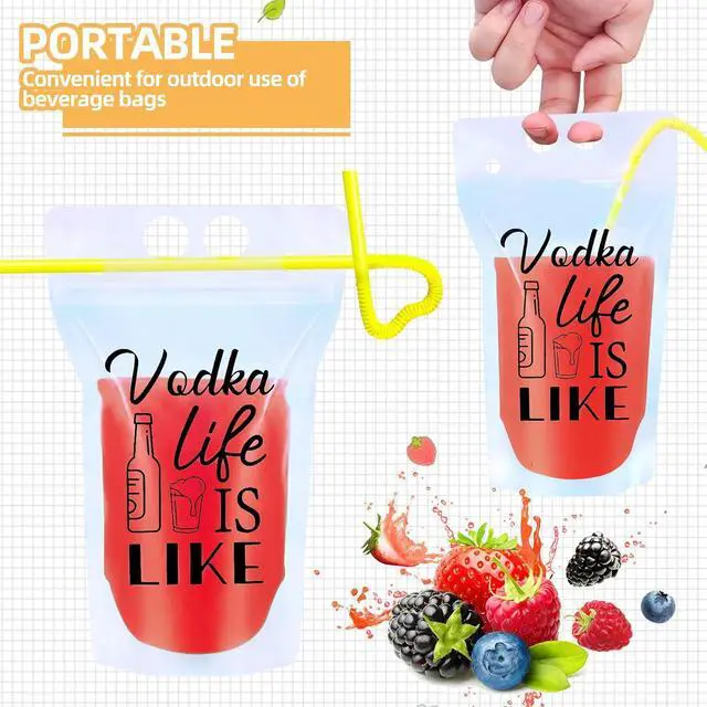 Alt view image 3 of 7 - 48pc Drink Pouches with Straws, Stand-Up Plastic Drink Pouches for Adults
