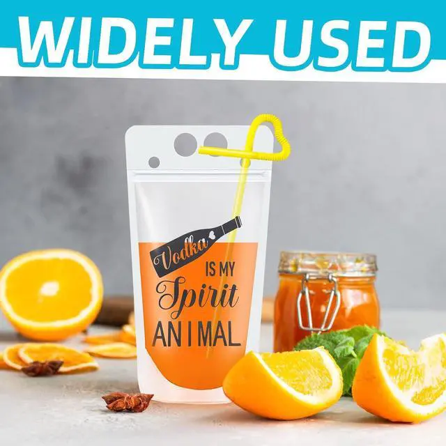 Alt view image 4 of 7 - 48pc Drink Pouches with Straws, Stand-Up Plastic Drink Pouches for Adults
