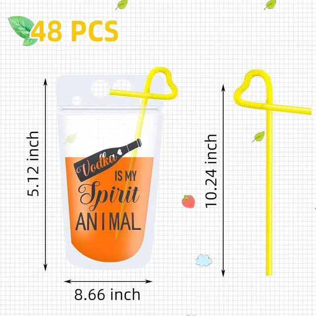 Alt view image 2 of 7 - 48pc Drink Pouches with Straws, Stand-Up Plastic Drink Pouches for Adults
