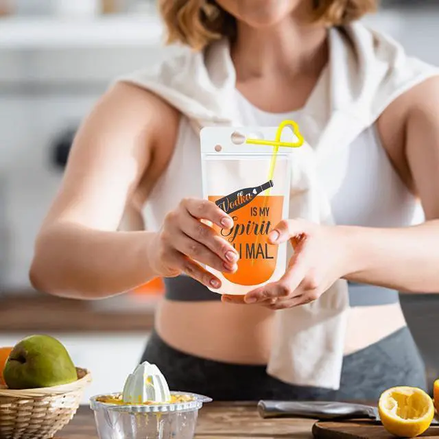 Alt view image 5 of 7 - 48pc Drink Pouches with Straws, Stand-Up Plastic Drink Pouches for Adults