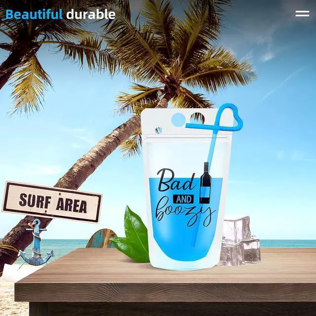 Alt view image 6 of 7 - 48pc Drink Pouches with Straws, Stand-Up Plastic Drink Pouches for Adults