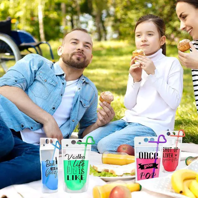 Alt view image 7 of 7 - 48pc Drink Pouches with Straws, Stand-Up Plastic Drink Pouches for Adults