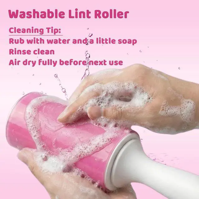 Alt view image 3 of 7 - Washable Gel Lint Roller 3 Pack, Large & Mini Pet Hair Remover, Pink