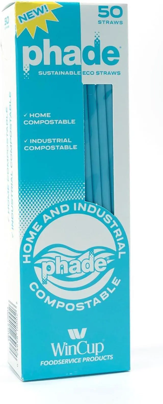 Main image of phade Eco-Friendly Sustainable Marine Biodegradable, Compostable 7.75" Jumbo Straws, Un-wrapped, 1 Box - 50 Count