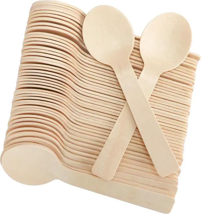 Main image of LotFancy 200 Mini Wooden Spoons, 4 Inch Length, Biodegradable Compostable Eco-friendly Birchwood Taster Spoons