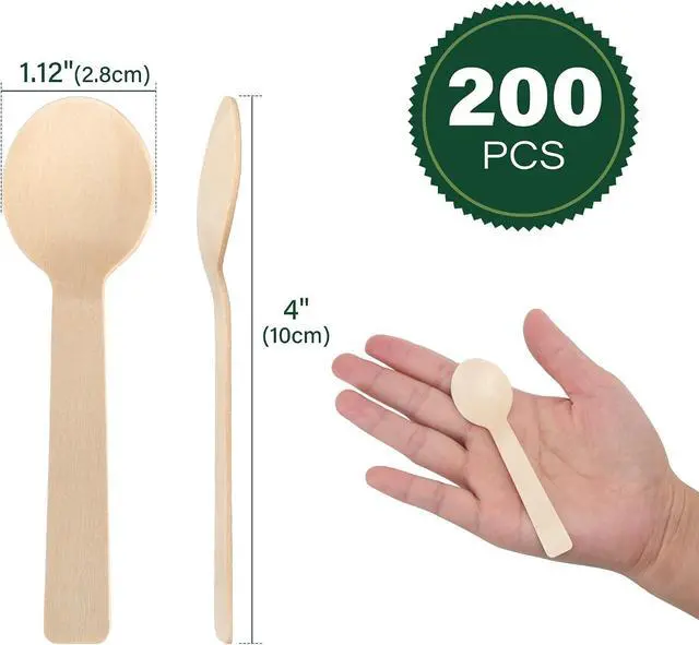Alt view image 2 of 7 - LotFancy 200 Mini Wooden Spoons, 4 Inch Length, Biodegradable Compostable Eco-friendly Birchwood Taster Spoons