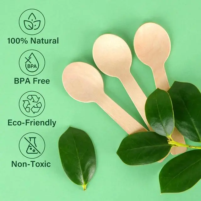 Alt view image 3 of 7 - LotFancy 200 Mini Wooden Spoons, 4 Inch Length, Biodegradable Compostable Eco-friendly Birchwood Taster Spoons