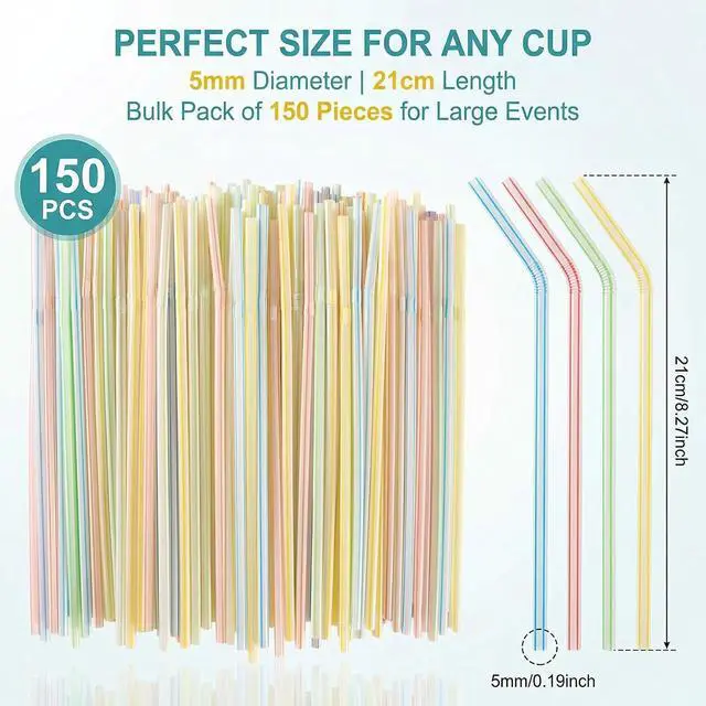 Alt view image 2 of 6 - MAQIHAN 200PCS Disposable Plastic Straws - Flexible Bendy Drinking Straws