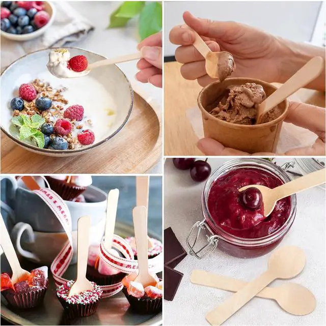 Alt view image 7 of 7 - LotFancy 200 Mini Wooden Spoons, 4 Inch Length, Biodegradable Compostable Eco-friendly Birchwood Taster Spoons