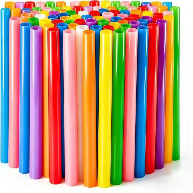 Main image of 100Pcs Jumbo Smoothie Straws,Disposable Plastic Large Wide-mouthed Milkshake Straw for Bubble Tea,Party,Birthday,0.4 x 8.3inch(Colorful)
