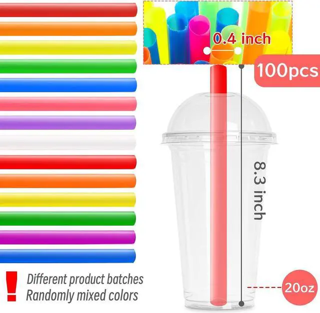 Alt view image 2 of 7 - 100Pcs Jumbo Smoothie Straws,Disposable Plastic Large Wide-mouthed Milkshake Straw for Bubble Tea,Party,Birthday,0.4 x 8.3inch(Colorful)