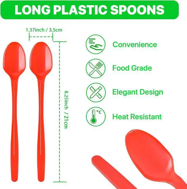 Alt view image 2 of 7 - 8.25" Plastic Spoons, Heavy Duty Disposable Spoons, Long Handle Spoon, Plastic Cutlery for Cocktail Stirring Dessert Milkshakes Ice Cream Tea and Floats (36 Pack)