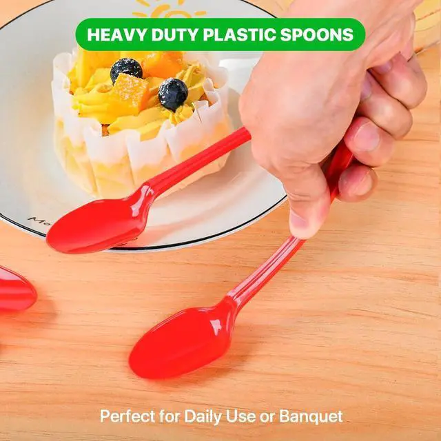 Alt view image 3 of 7 - 8.25" Plastic Spoons, Heavy Duty Disposable Spoons, Long Handle Spoon, Plastic Cutlery for Cocktail Stirring Dessert Milkshakes Ice Cream Tea and Floats (36 Pack)