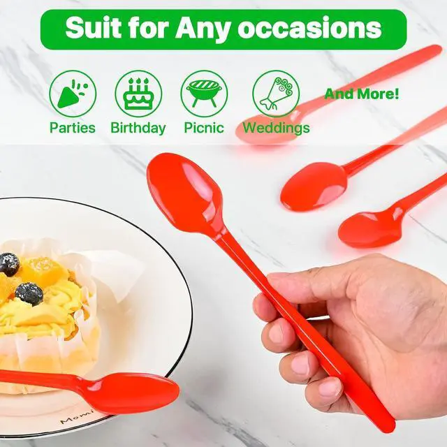 Alt view image 4 of 7 - 8.25" Plastic Spoons, Heavy Duty Disposable Spoons, Long Handle Spoon, Plastic Cutlery for Cocktail Stirring Dessert Milkshakes Ice Cream Tea and Floats (36 Pack)