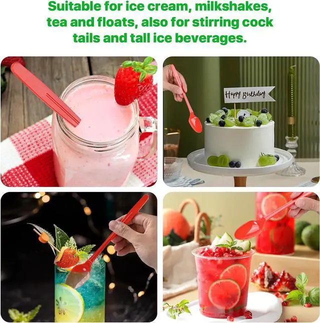 Alt view image 7 of 7 - 8.25" Plastic Spoons, Heavy Duty Disposable Spoons, Long Handle Spoon, Plastic Cutlery for Cocktail Stirring Dessert Milkshakes Ice Cream Tea and Floats (36 Pack)