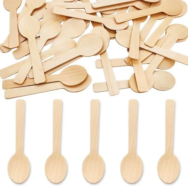Main image of 200 Pcs Mini Wooden Spoons, 4 Inch Disposable Wooden Dessert Spoons, Biodegradable Compostable Birchwood