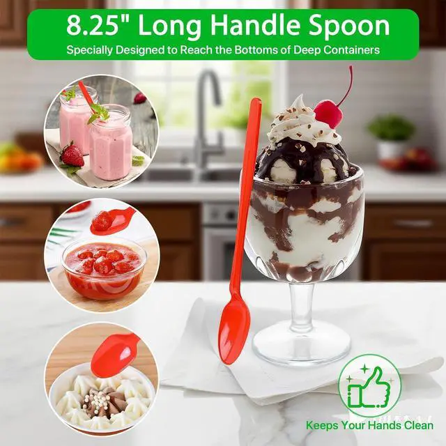 Alt view image 5 of 7 - 8.25" Plastic Spoons, Heavy Duty Disposable Spoons, Long Handle Spoon, Plastic Cutlery for Cocktail Stirring Dessert Milkshakes Ice Cream Tea and Floats (36 Pack)