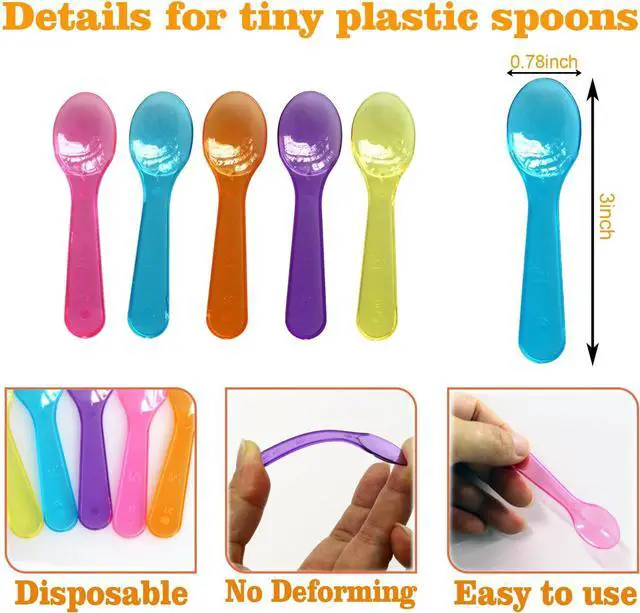 Alt view image 2 of 7 - 100 PCS Mini Sample Spoons, 3 Inch Tasting Colorful Plastic Spoons