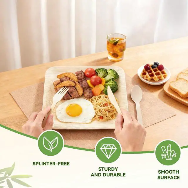 Alt view image 7 of 7 - 100% Compostable Bamboo Knives, 120 Pack Large Disposable Dinner Knives, Heat Resistant Sturdy Utensils for Party, Wedding and Catering