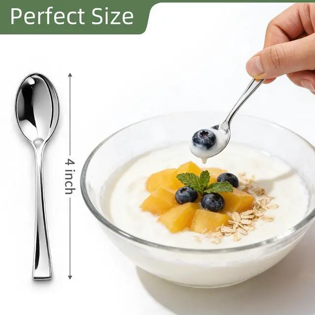 Alt view image 2 of 6 - 120PCS Silver Plastic Mini Spoons Disposable 4 inch Tasting Spoon