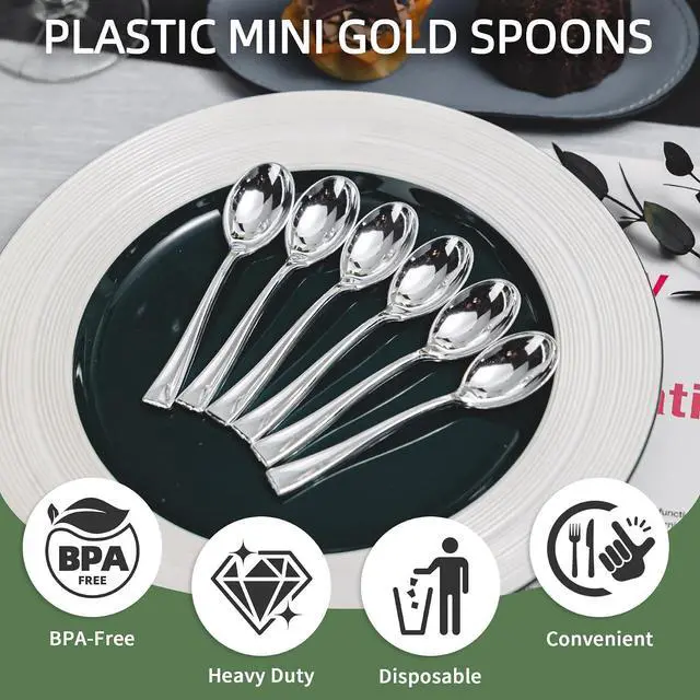 Alt view image 3 of 6 - 120PCS Silver Plastic Mini Spoons Disposable 4 inch Tasting Spoon