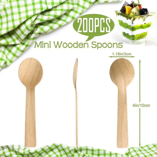 Alt view image 2 of 7 - 200 Mini Wooden Spoons, 4 Inch Wooden Ice Cream Spoons Disposable