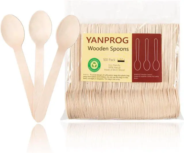 Main image of Wooden Spoons Disposable 6.3" Compostable Spoons 100 Pcs Biodegradable Spoon, Natural Birch Eco-Friendly Suitable for Parties,Camping,Weddings&Dinner Events