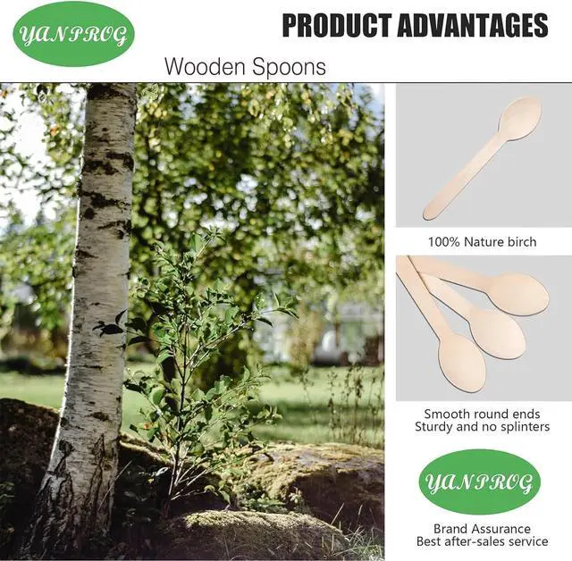 Alt view image 2 of 6 - Wooden Spoons Disposable 6.3" Compostable Spoons 100 Pcs Biodegradable Spoon, Natural Birch Eco-Friendly Suitable for Parties,Camping,Weddings&Dinner Events