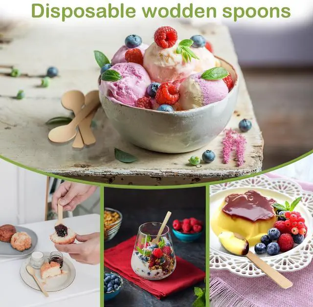 Alt view image 6 of 7 - 200 Mini Wooden Spoons, 4 Inch Wooden Ice Cream Spoons Disposable