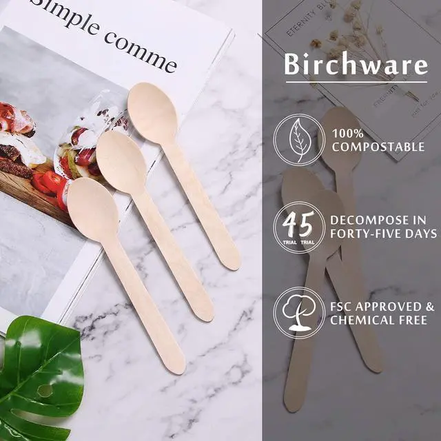 Alt view image 5 of 6 - Wooden Spoons Disposable 6.3" Compostable Spoons 100 Pcs Biodegradable Spoon, Natural Birch Eco-Friendly Suitable for Parties,Camping,Weddings&Dinner Events