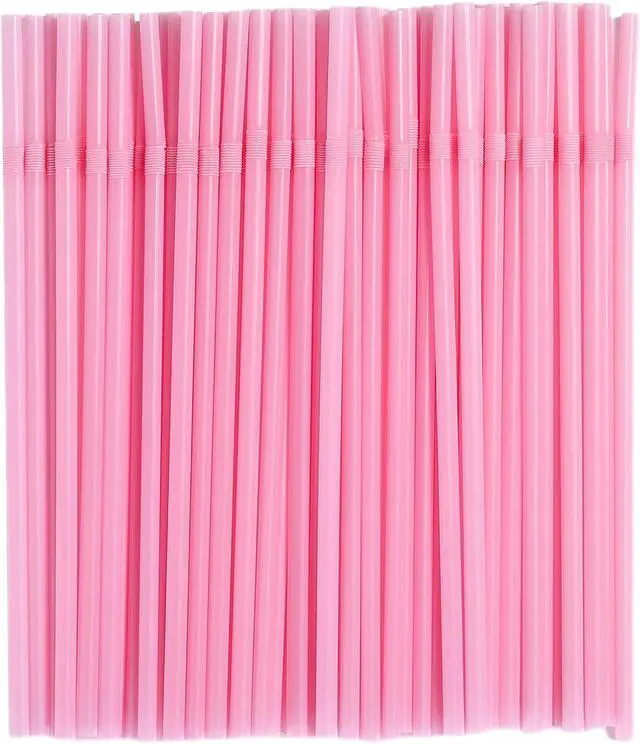 Main image of YAOSHENG 200pcs 8.26" x 0.2"Solid Colors Flexible Drinking Pink Straws, Plastic Disposable Bendy Straws (Pink)
