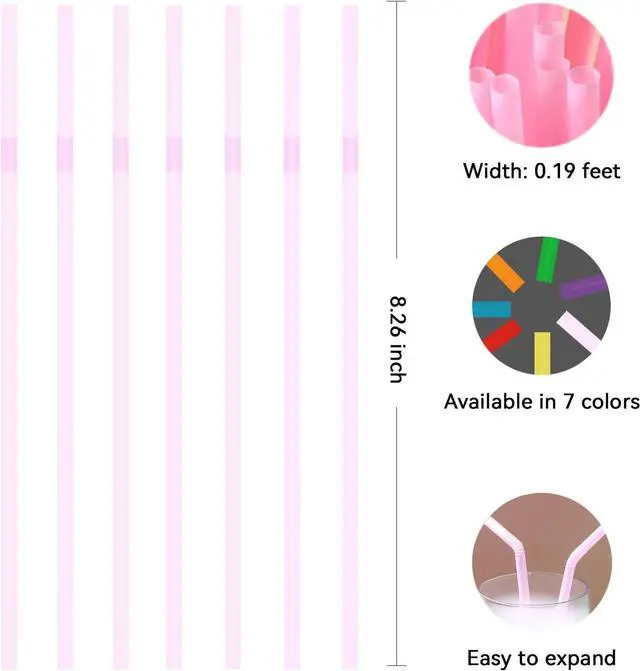 Alt view image 2 of 7 - YAOSHENG 200pcs 8.26" x 0.2"Solid Colors Flexible Drinking Pink Straws, Plastic Disposable Bendy Straws (Pink)