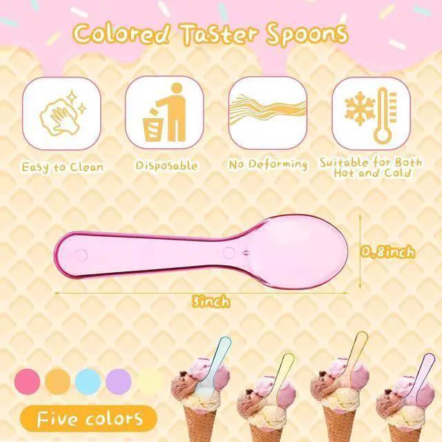 Alt view image 6 of 6 - 200 Pack Mini Plastic Tasting Spoons Disposable Colorful 3" Small Taster Ice Cream Dessert Spoons for Party, Wedding, Christmas, Tasting Ice Cream, Dessert, Yogurt, Cake, Pudding (200)