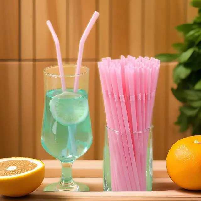 Alt view image 4 of 7 - YAOSHENG 200pcs 8.26" x 0.2"Solid Colors Flexible Drinking Pink Straws, Plastic Disposable Bendy Straws (Pink)