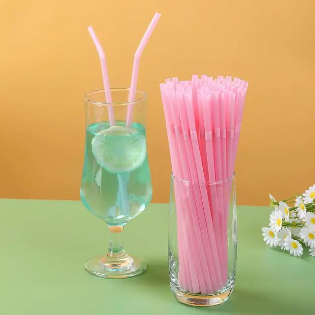 Alt view image 5 of 7 - YAOSHENG 200pcs 8.26" x 0.2"Solid Colors Flexible Drinking Pink Straws, Plastic Disposable Bendy Straws (Pink)