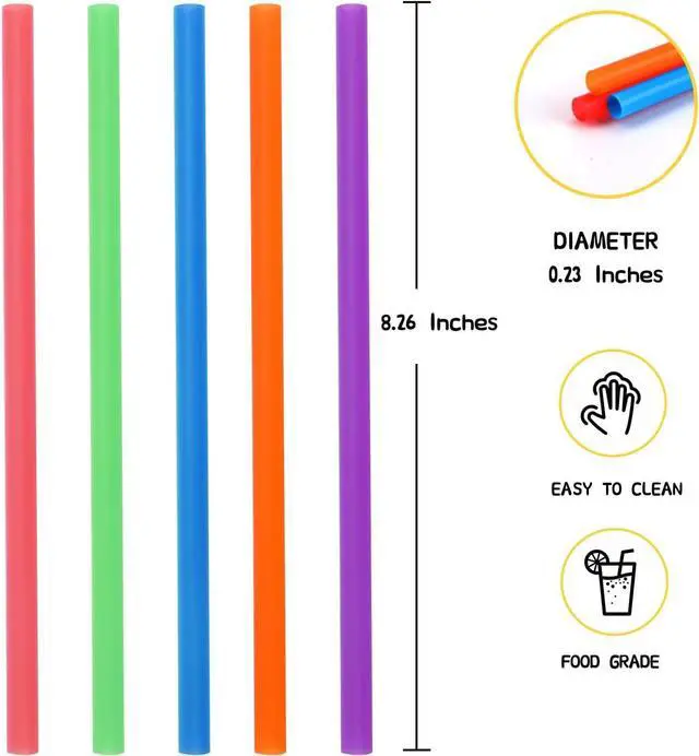 Alt view image 2 of 6 - 100 Pcs Colorful Plastic Straws, Disposable Drinking Straws, 8.26" Long and 0.23'' Diameter