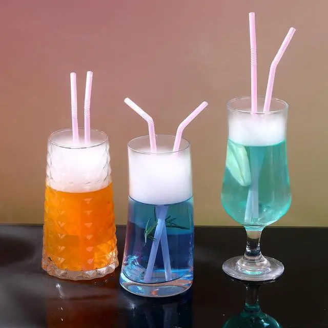 Alt view image 6 of 7 - YAOSHENG 200pcs 8.26" x 0.2"Solid Colors Flexible Drinking Pink Straws, Plastic Disposable Bendy Straws (Pink)
