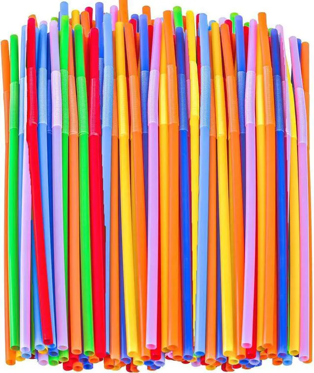 Main image of 100 PCS Colorful Plastic Disposable Bendable Drinking 12.8inch Long Straws for Home Use Milk Juice Drinks Party Decorations