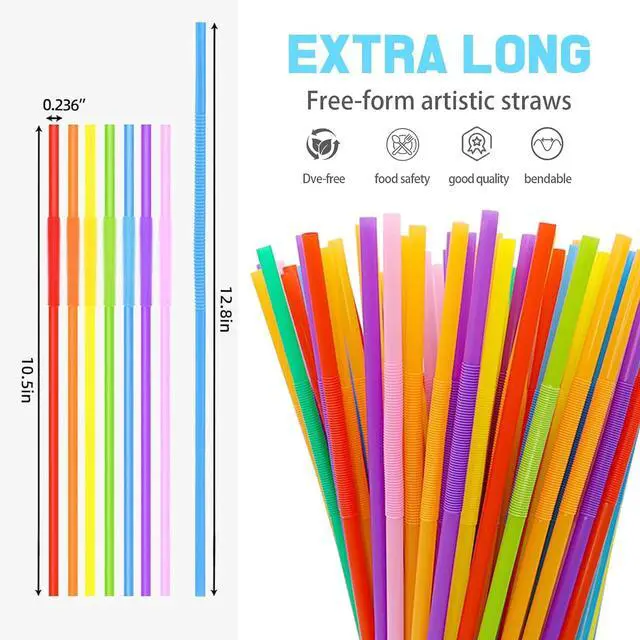 Alt view image 2 of 6 - 100 PCS Colorful Plastic Disposable Bendable Drinking 12.8inch Long Straws for Home Use Milk Juice Drinks Party Decorations