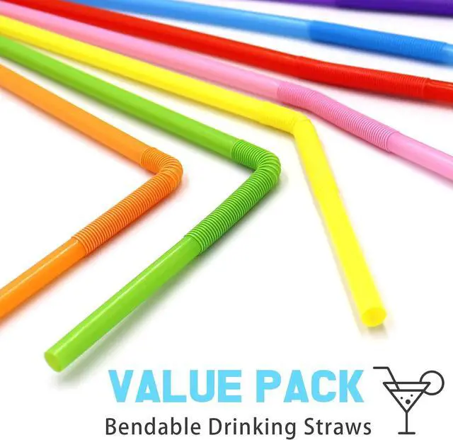 Alt view image 4 of 6 - 100 PCS Colorful Plastic Disposable Bendable Drinking 12.8inch Long Straws for Home Use Milk Juice Drinks Party Decorations