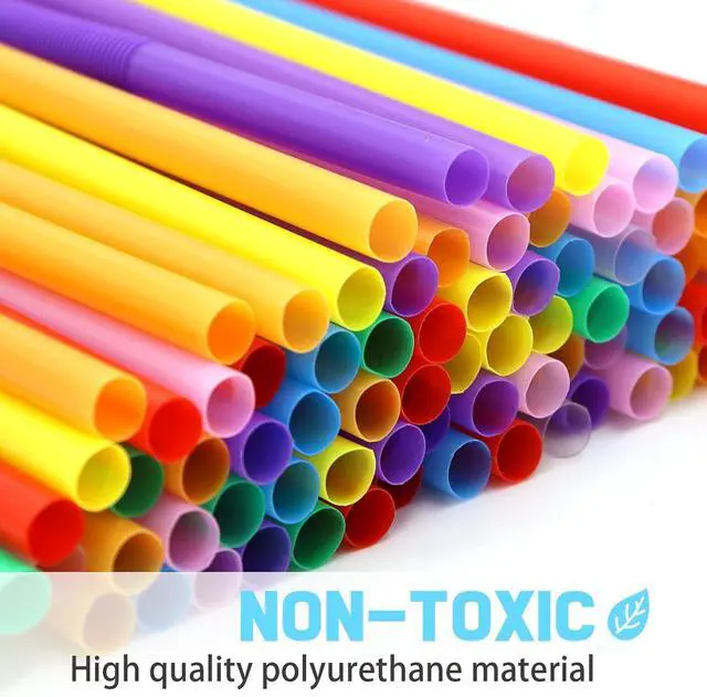 Alt view image 5 of 6 - 100 PCS Colorful Plastic Disposable Bendable Drinking 12.8inch Long Straws for Home Use Milk Juice Drinks Party Decorations